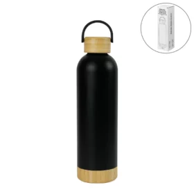 Bouteilles en Acier Inoxydable à Double Parois avec Base et Couvercle en Bambou 750 ml