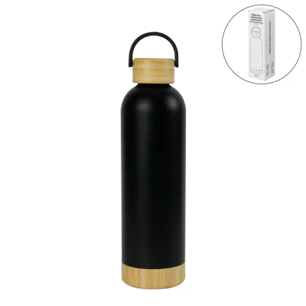 Bouteilles en Acier Inoxydable à Double Parois avec Base et Couvercle en Bambou 750 ml