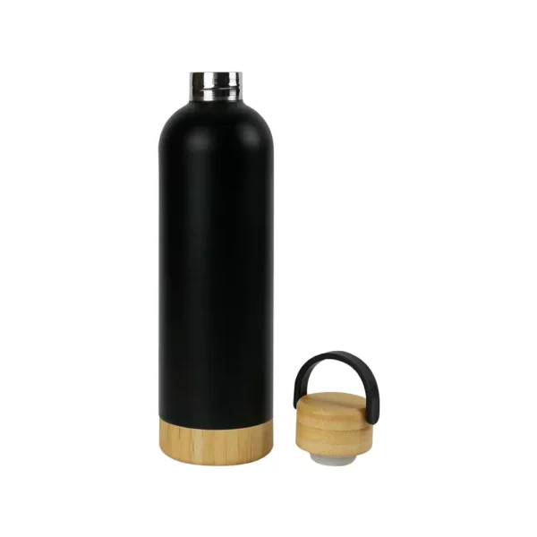 Bouteilles en Acier Inoxydable à Double Parois avec Base et Couvercle en Bambou 750 ml – Image 5